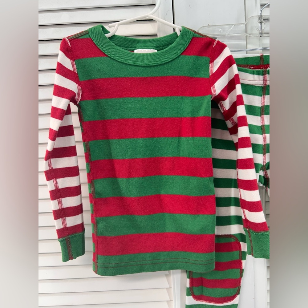 Hanna Andersson Green and Red Striped Pajama Set size 4 100 organic Christmas